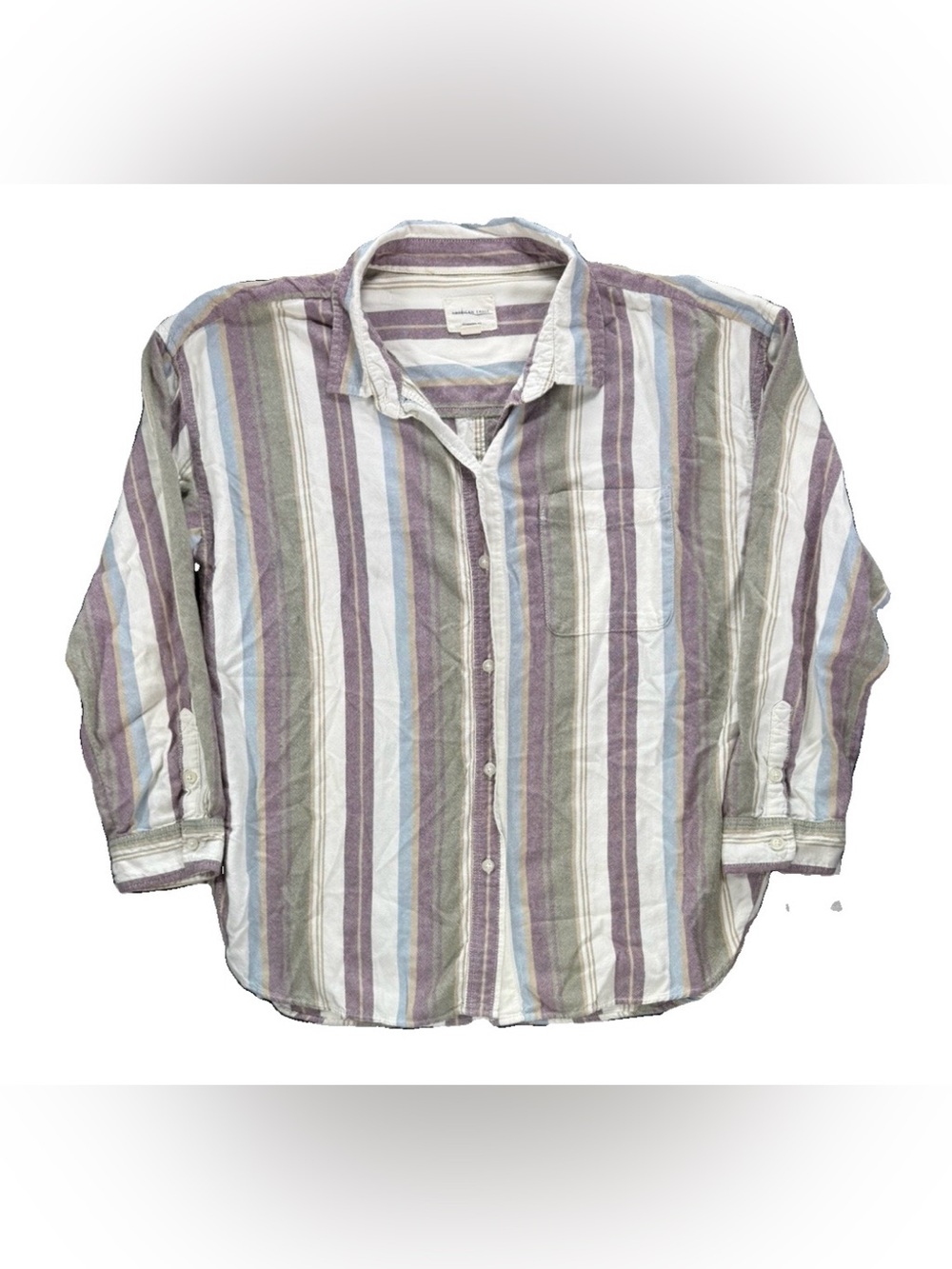 American Eagle Oversized Button Down Long Sleeve Shirt Women's Medium Striped